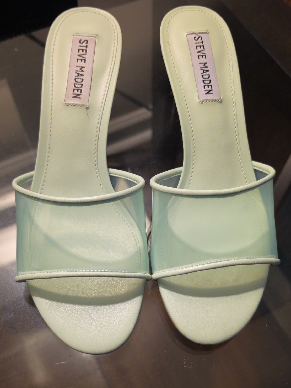 Steve Madden Mint Green Clear Band Slide Mules